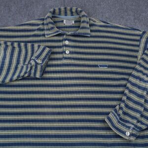 Vintage Corduroy Rusty Polo Shirt Mens XL Blue Green Striped Long Sleeve Velour
